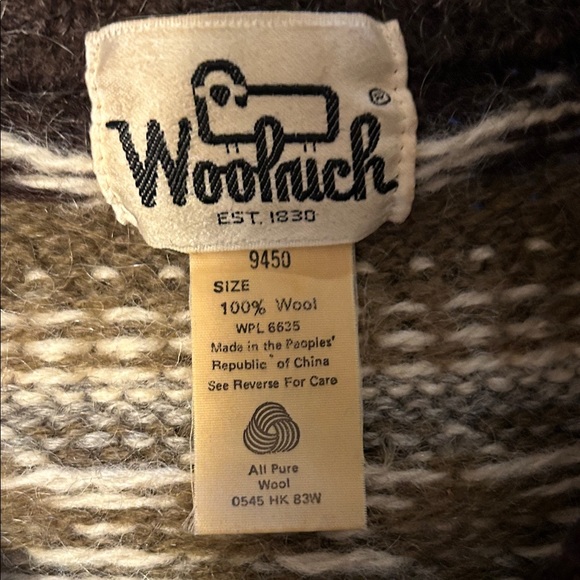 Woolrich Men's Dark Brown and Cream Patterned Crewneck Sweater - Picture 2 of 3